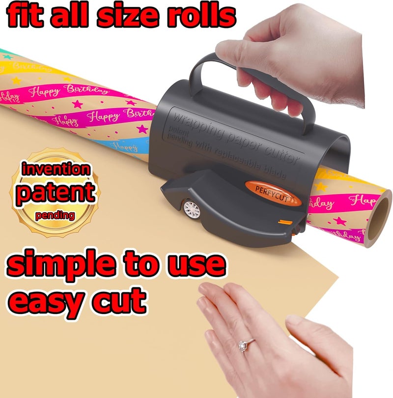 perfycut Wrapping Paper Cutter with 3 Replaceable Blade Sets for Birthday Paper Gift Wrapping Paper Roll Cutter and Christmas Wrapping Paper Cutter Tool Tube Holder Slidding Slicing. - Image 2